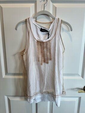 Dsquared2 White Layered Tank Top with Sheer Brown overlay